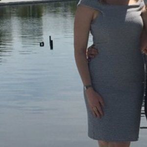 Cynthia Steffe Pinstripe White and Navy Blue Dress Size 8